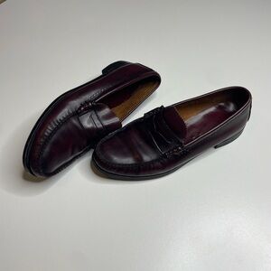 Vintage Sebago Black Red Leather Penny Loafers Hand Sewn Made In USA Men's 9.5